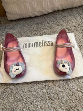 Mini Melissa Girls' Pink Glitter Unicorn Jelly Shoes